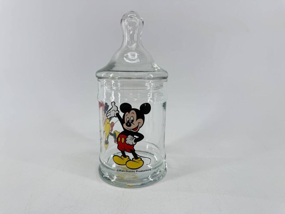 Vintage Walt Disney Productions Mickey Minnie Glass Apothecary Candy Jar Lid
